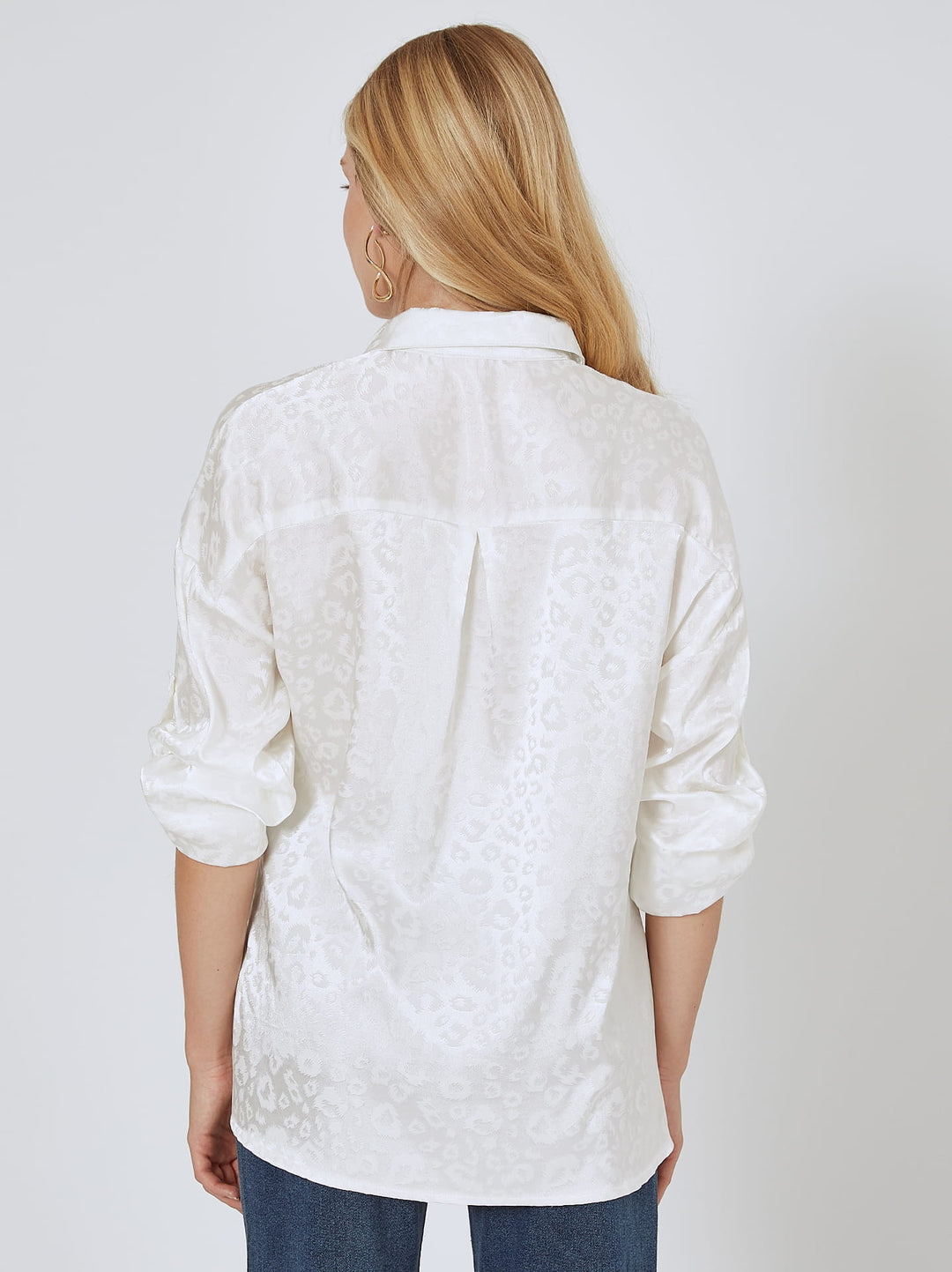 Satin shirt in animal print in white