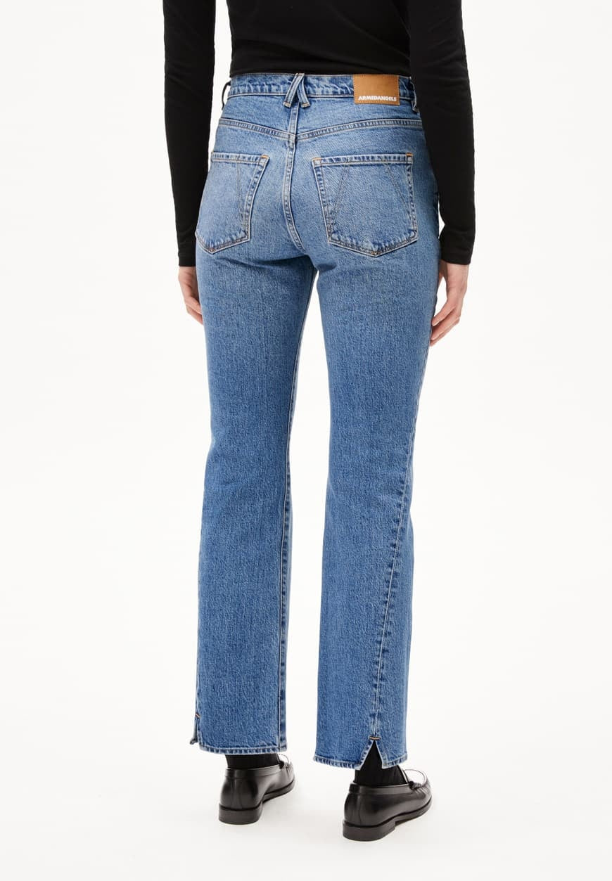 Jeans mit ausgestelltem Bein, mittlerer Bundweite, Knöchellänge, Bio-Baumwoll-Mix, Comfort-Stretch