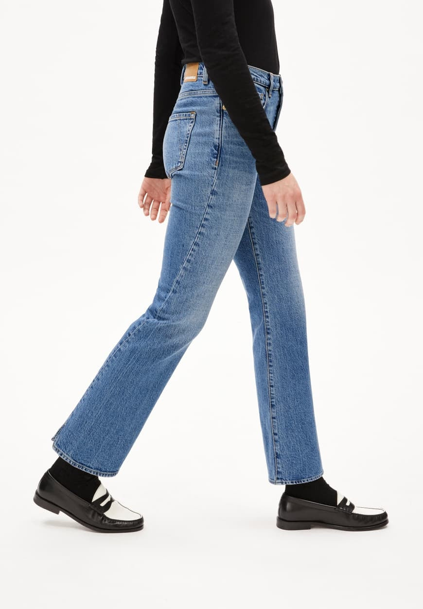 Jeans mit ausgestelltem Bein, mittlerer Bundweite, Knöchellänge, Bio-Baumwoll-Mix, Comfort-Stretch