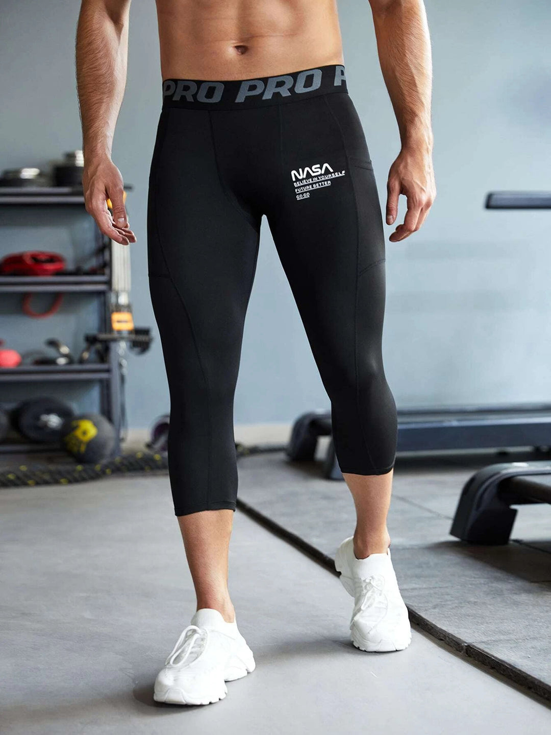 Athleisure Herren Sport-Tights mit Slogan-Grafik und Buchstabenband in der Taille