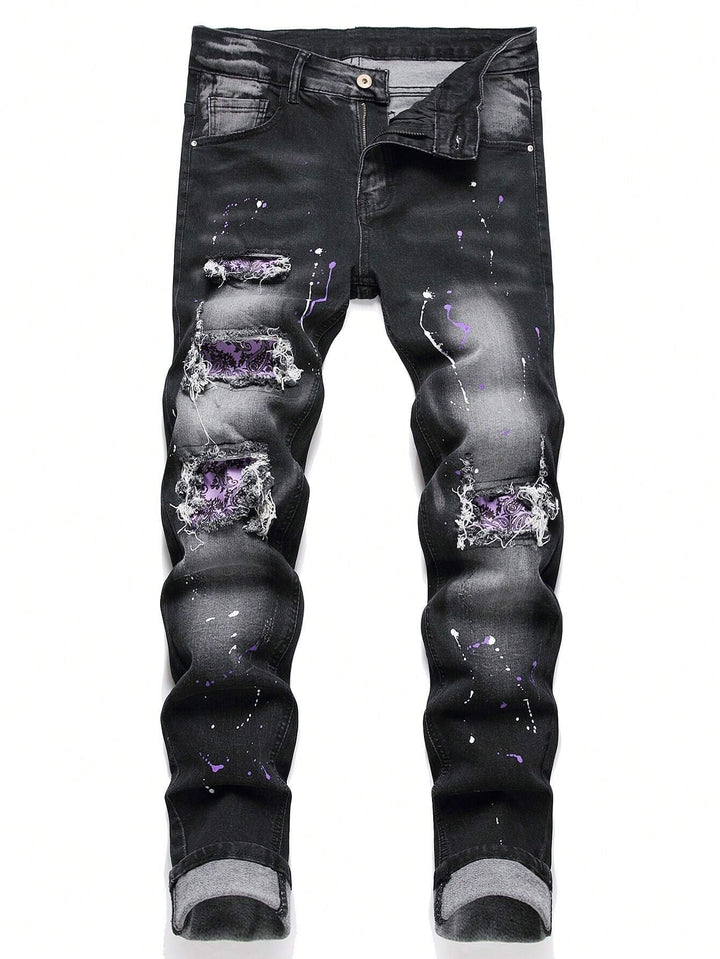 Manfinity Herren-Jeans „Ink Splash“ aus Baumwolle mit schmaler, zerrissener Jeans