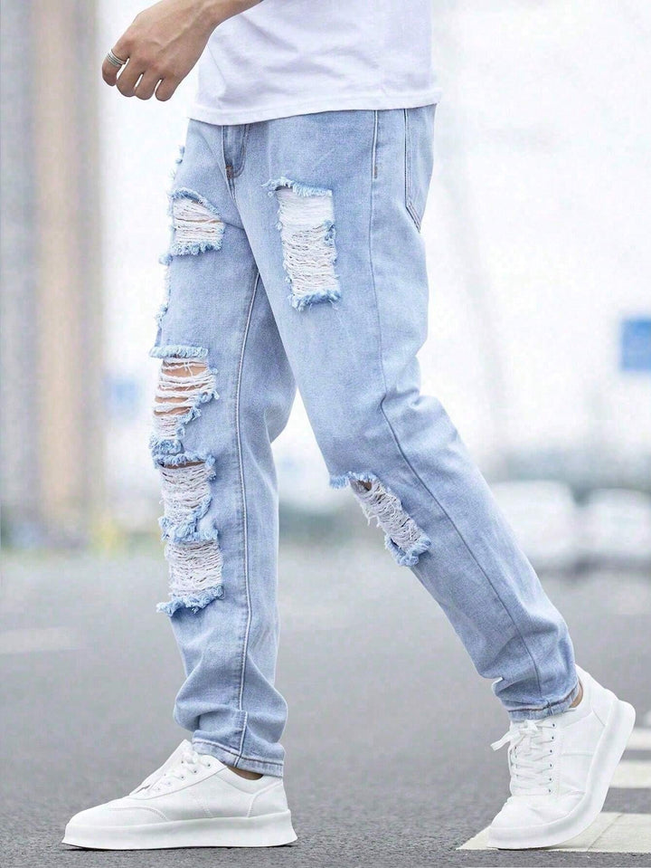 Männer Jeans mit zerrissener, ausgefranster Baumwolle und Cut-Outs