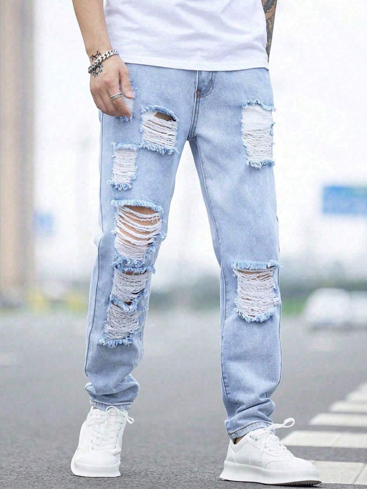 Männer Jeans mit zerrissener, ausgefranster Baumwolle und Cut-Outs