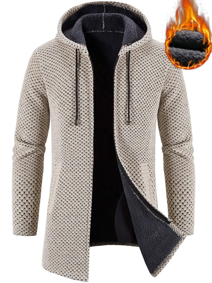 Herren Strickjacke mit Kordelzug, Kapuze, Teddyfutter