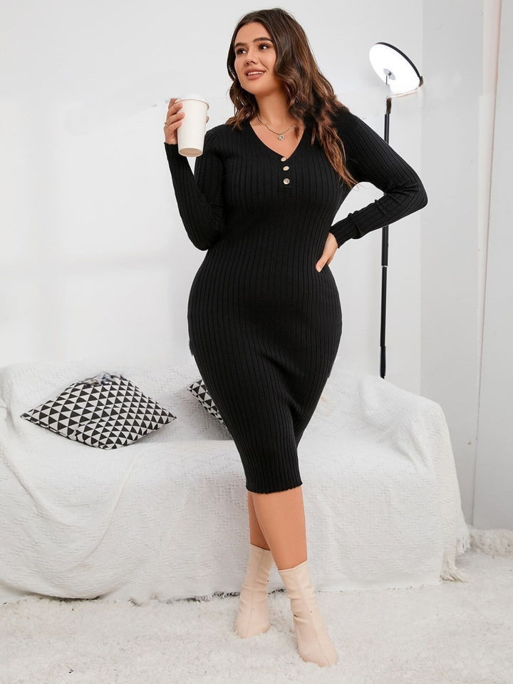 Essnce Plus Size-Pulloverkleid mit gerippter Knopfleiste vorne