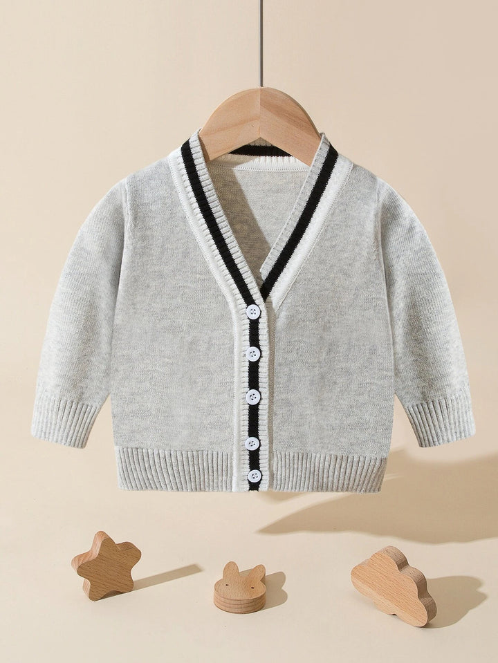 Gerippte Strickjacke mit gestreiftem Saum für Babys