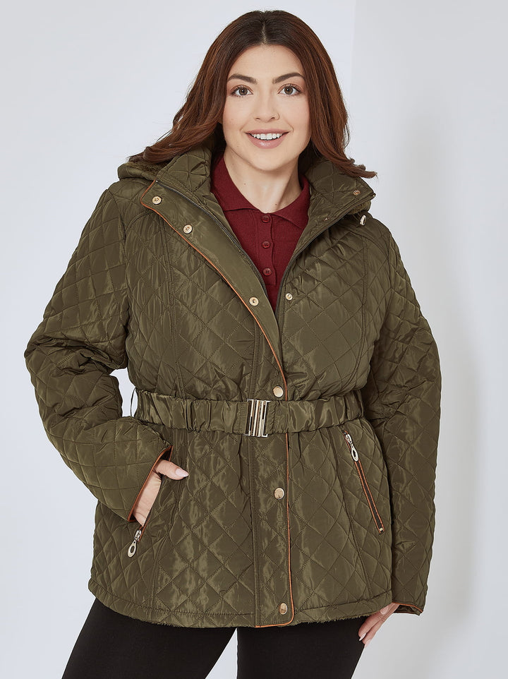 Steppjacke mit geschwungenem Futter in Khaki