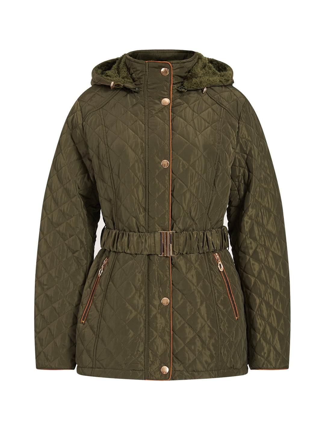 Steppjacke mit geschwungenem Futter in Khaki