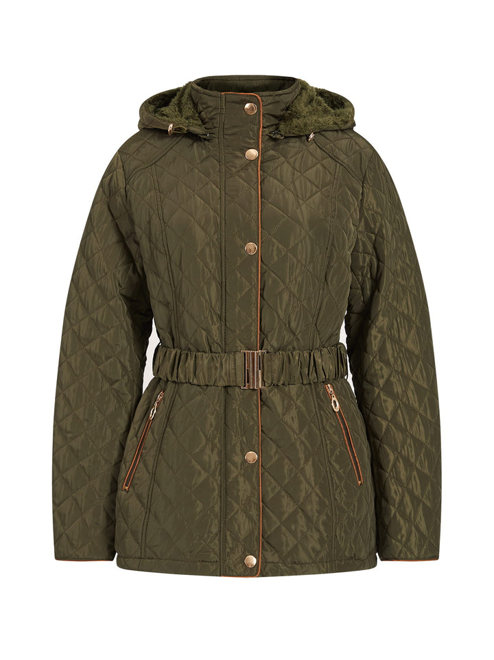 Steppjacke mit geschwungenem Futter in Khaki