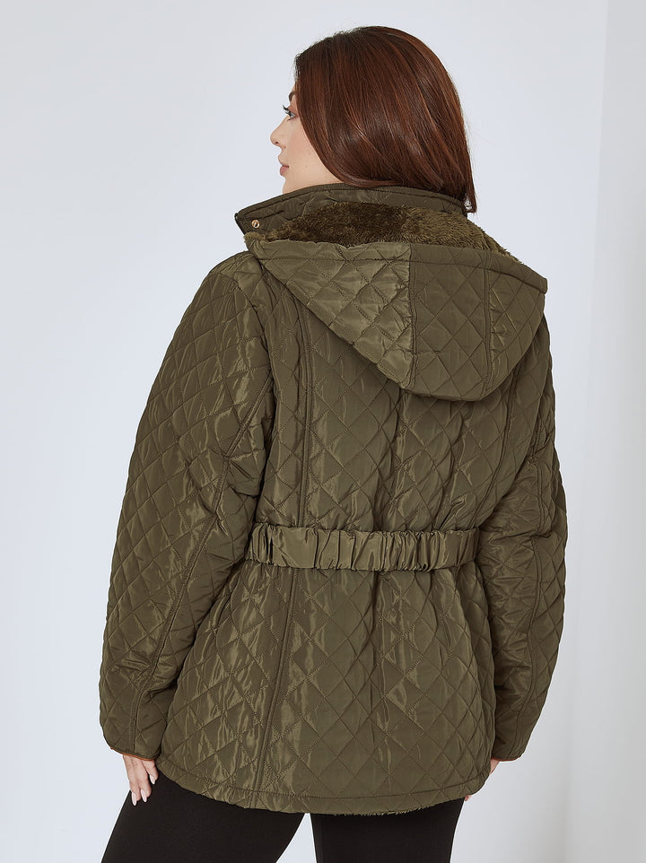 Steppjacke mit geschwungenem Futter in Khaki