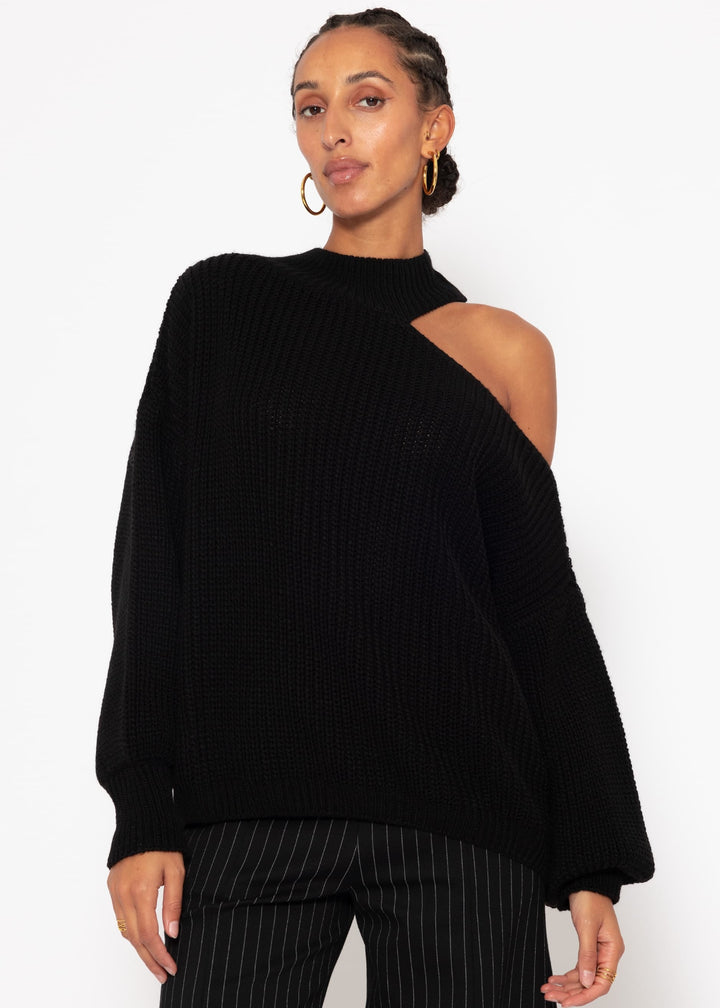 Oversized Cut-Out Pullover - schwarz