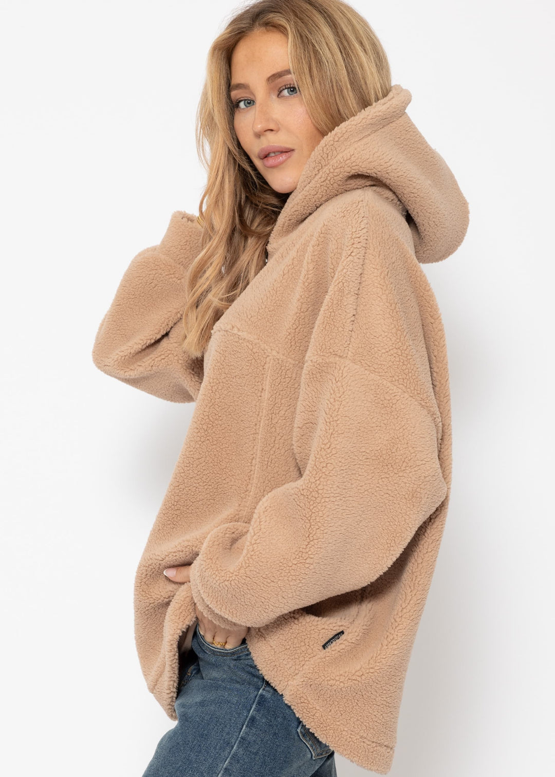 Oversize Teddy Sweatshirt mit Kapuze - beige