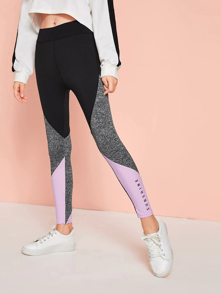 Mädchen Leggings mit Buchstaben Grafik und Farbblock für die Zwischenschule