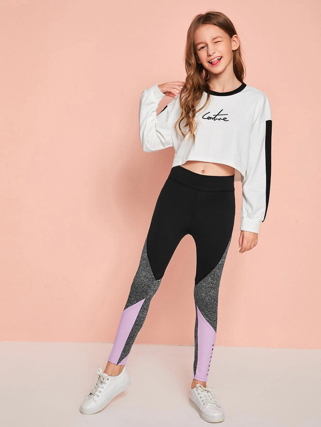 Mädchen Leggings mit Buchstaben Grafik und Farbblock für die Zwischenschule