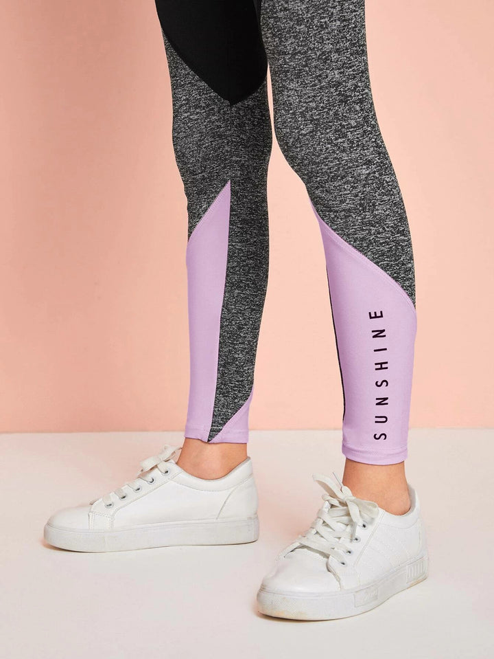 Mädchen Leggings mit Buchstaben Grafik und Farbblock für die Zwischenschule