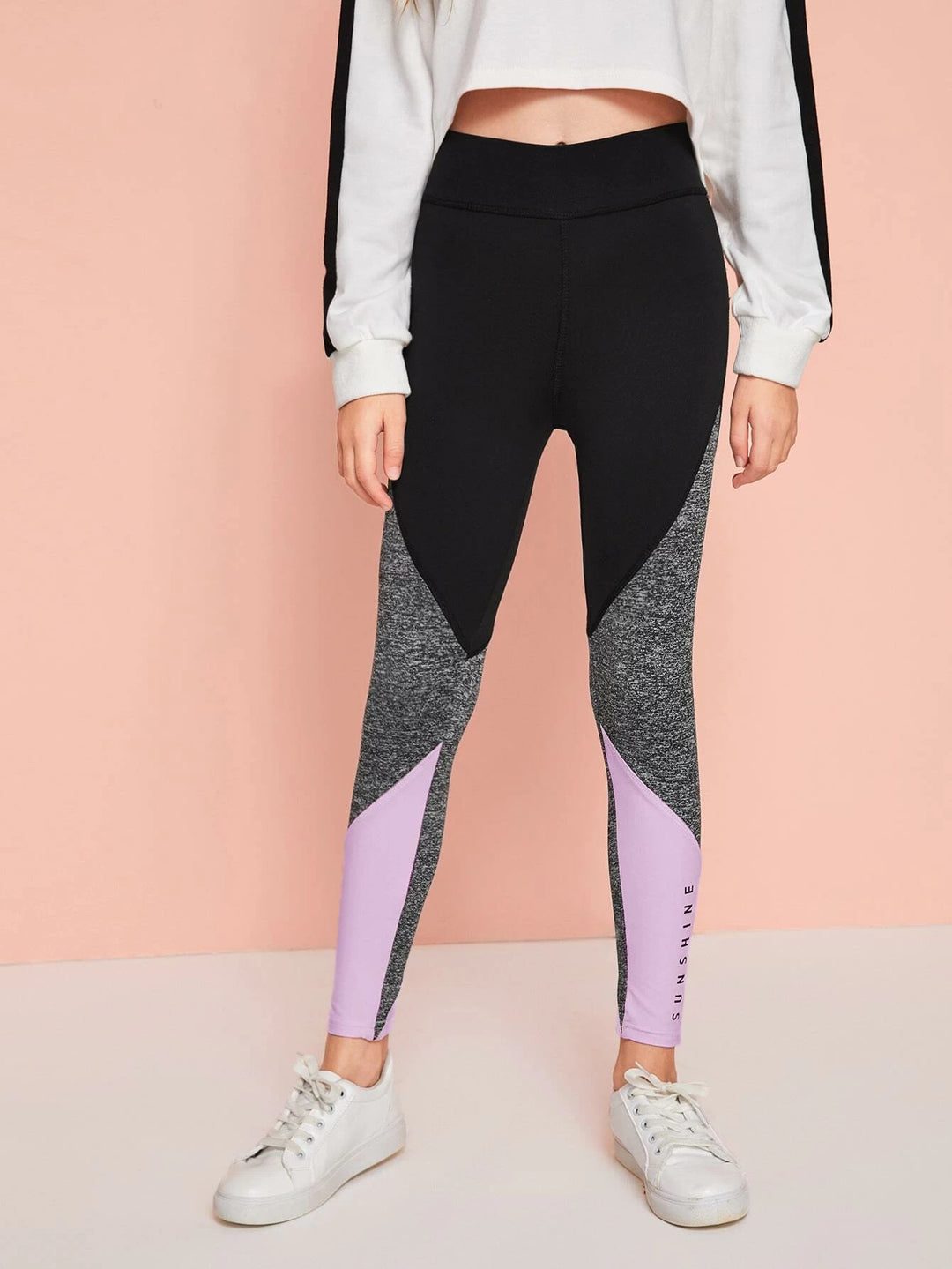 Mädchen Leggings mit Buchstaben Grafik und Farbblock für die Zwischenschule