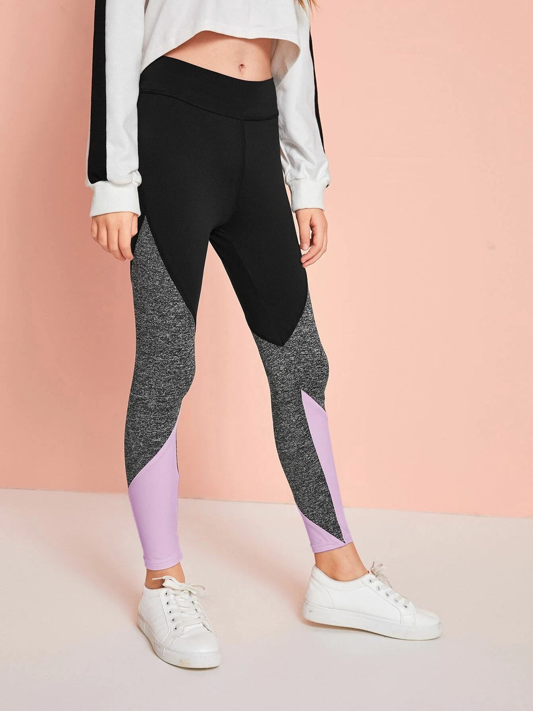 Mädchen Leggings mit Buchstaben Grafik und Farbblock für die Zwischenschule