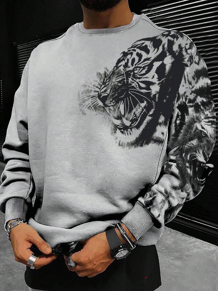 LEGND Men's Loose Fit Tiger Print Sweatshirt