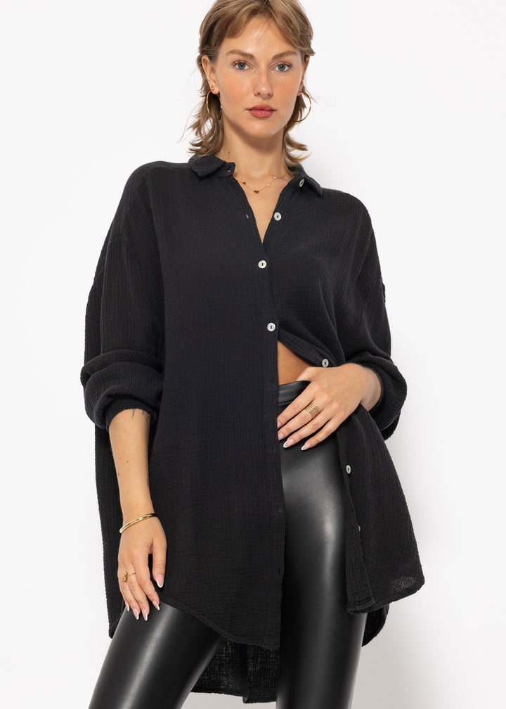 Musselin Bluse oversize, schwarz