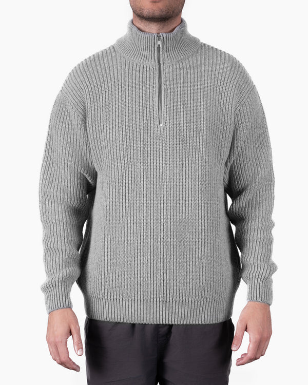 Merino Quarter Zip - Grau meliert