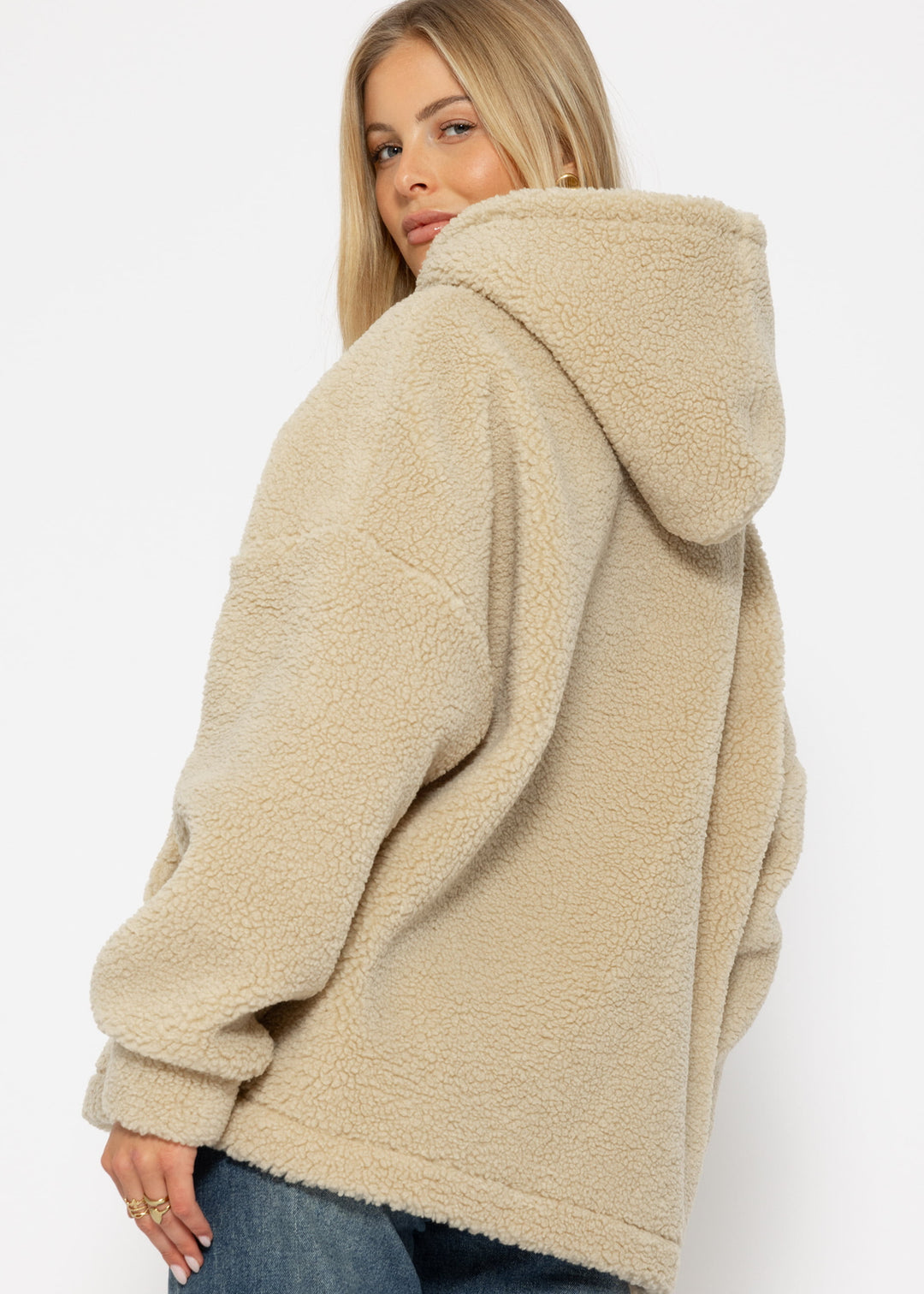 Oversized Teddy Sweatshirt mit Kapuze - hellbeige