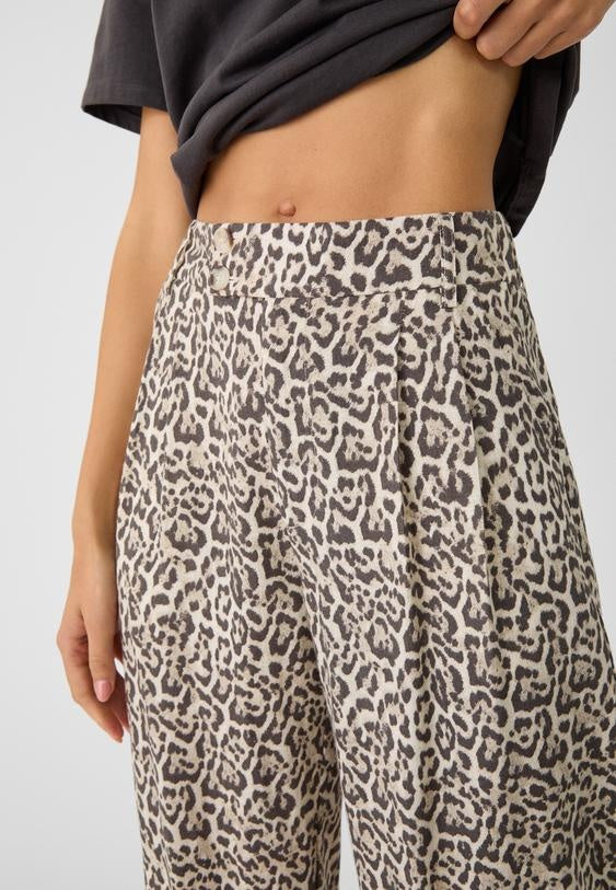 Leoparden-Culotte-Hose aus Leinenmischung