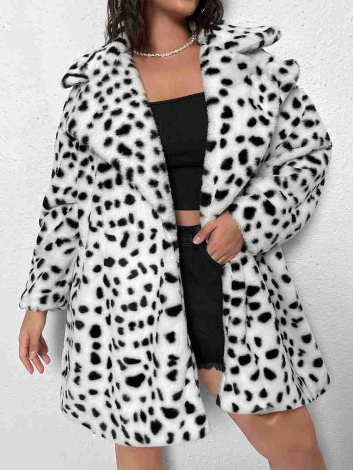 Privé Plus Size Dalmatiner Print Asymmetrischer Mantel Weich und Locker Winter