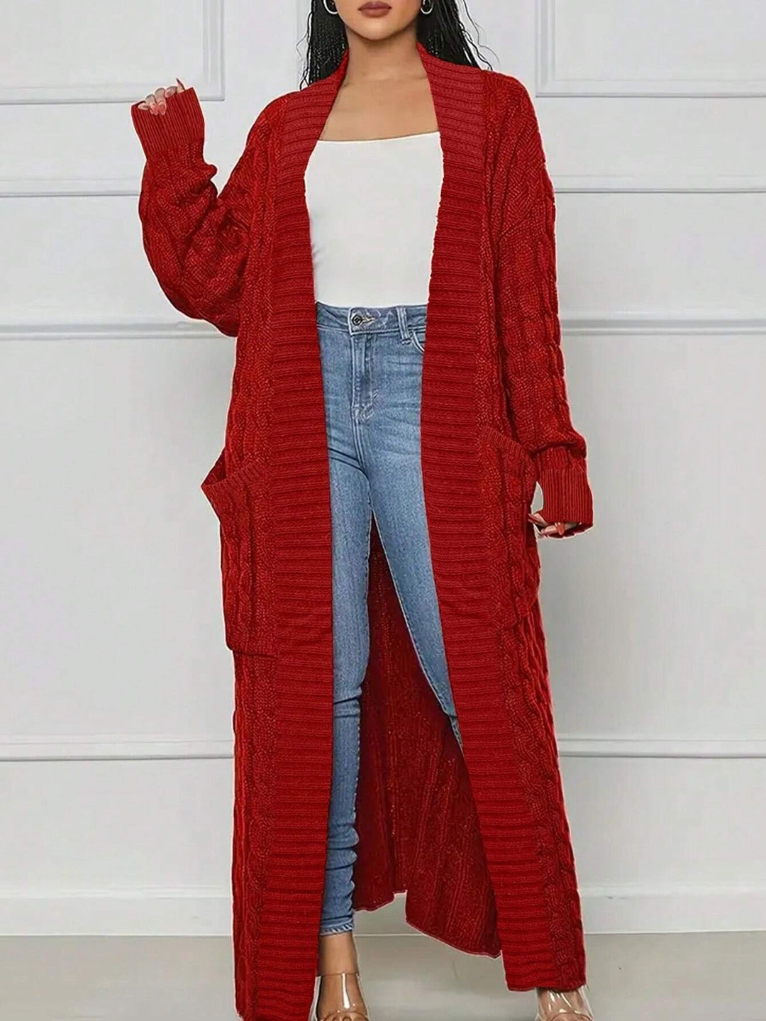 Damenmode Casual Langarm Maxi Strickjacke Herbst/Winter