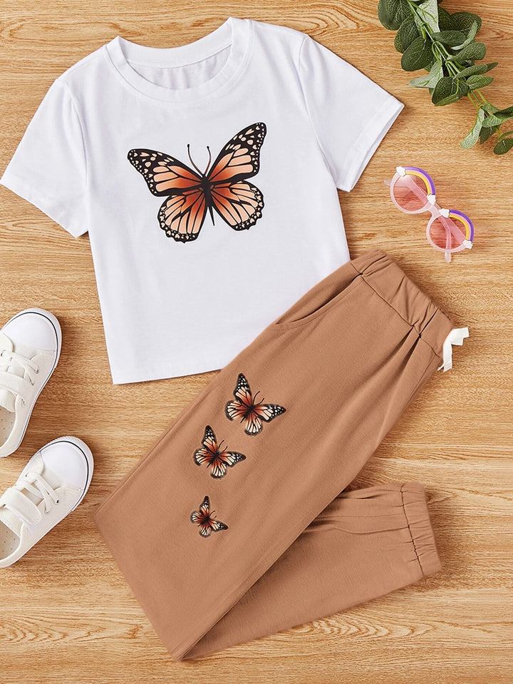 Tween Mädchen T-Shirt und Sporthose mit Schmetterlings-Print