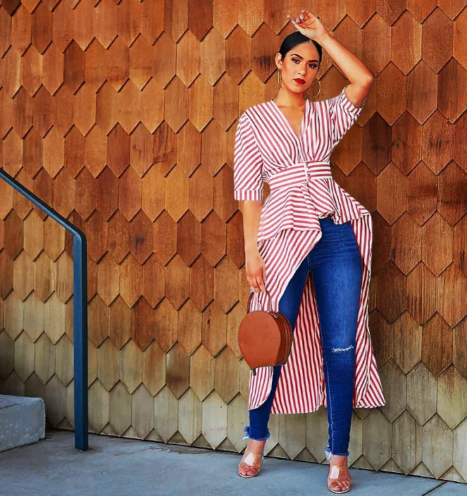 Striped Long and Short Shirts with Asymmetrical Design