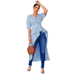 Striped Long and Short Shirts with Asymmetrical Design