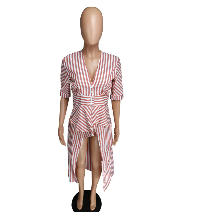 Striped Long and Short Shirts with Asymmetrical Design