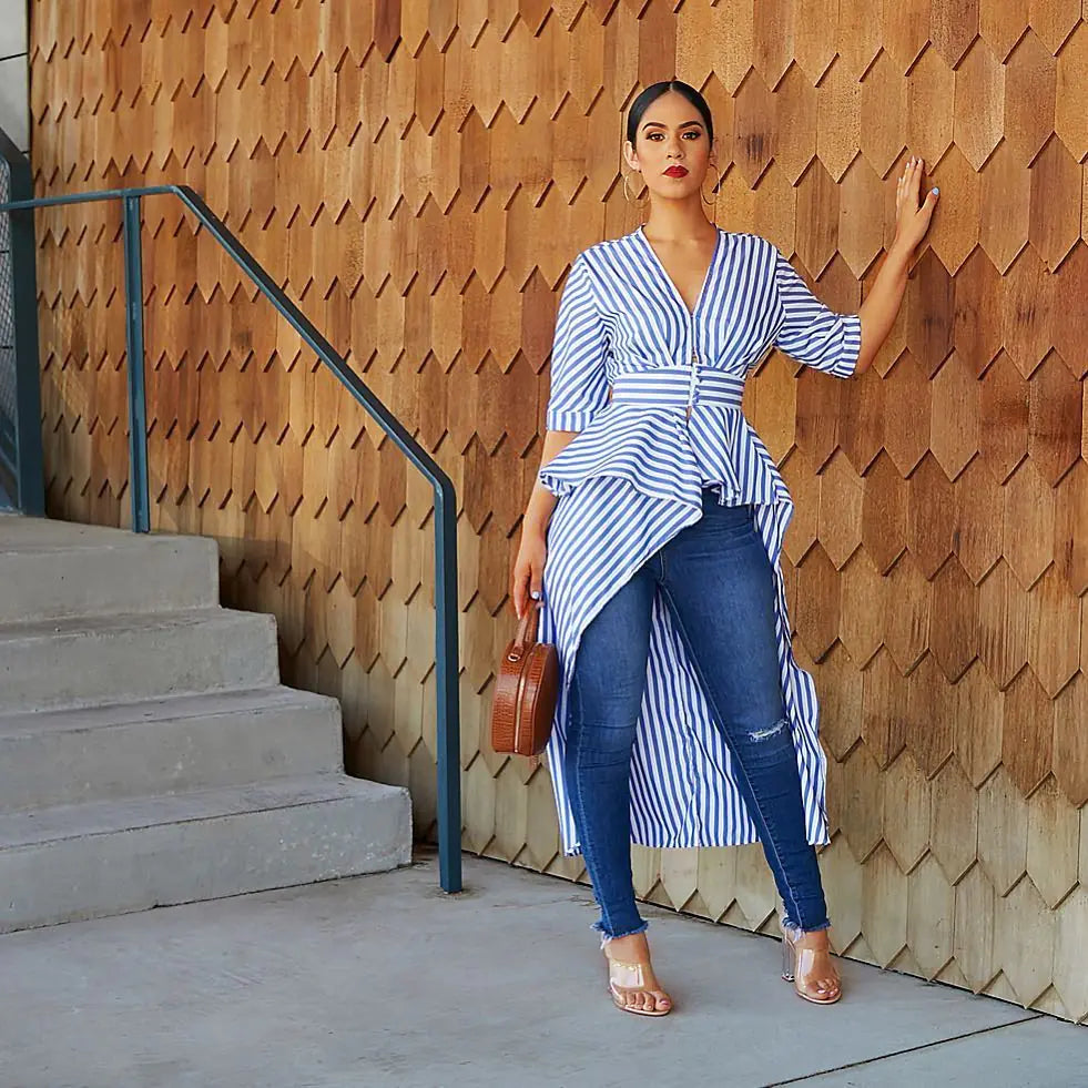 Striped Long and Short Shirts with Asymmetrical Design