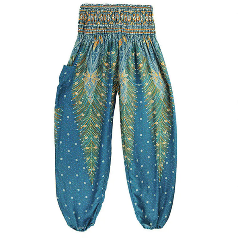 Peacock Yoga Pants - Thai Lantern Style Trousers