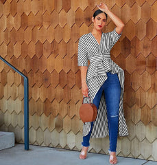 Striped Long and Short Shirts with Asymmetrical Design